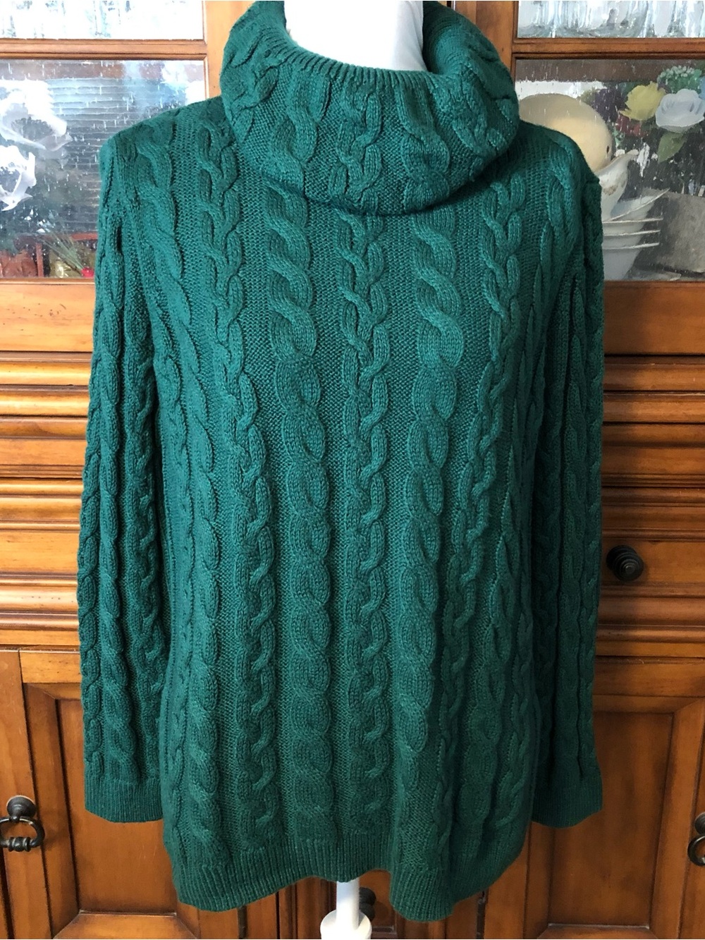 EUC Talbots Green Cable-Knit Cowl Neck Sweater
